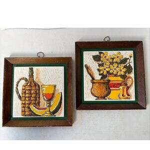 Vintage 1960s Napcoware Framed Ceramic Tile Trivet Set Japan MCM